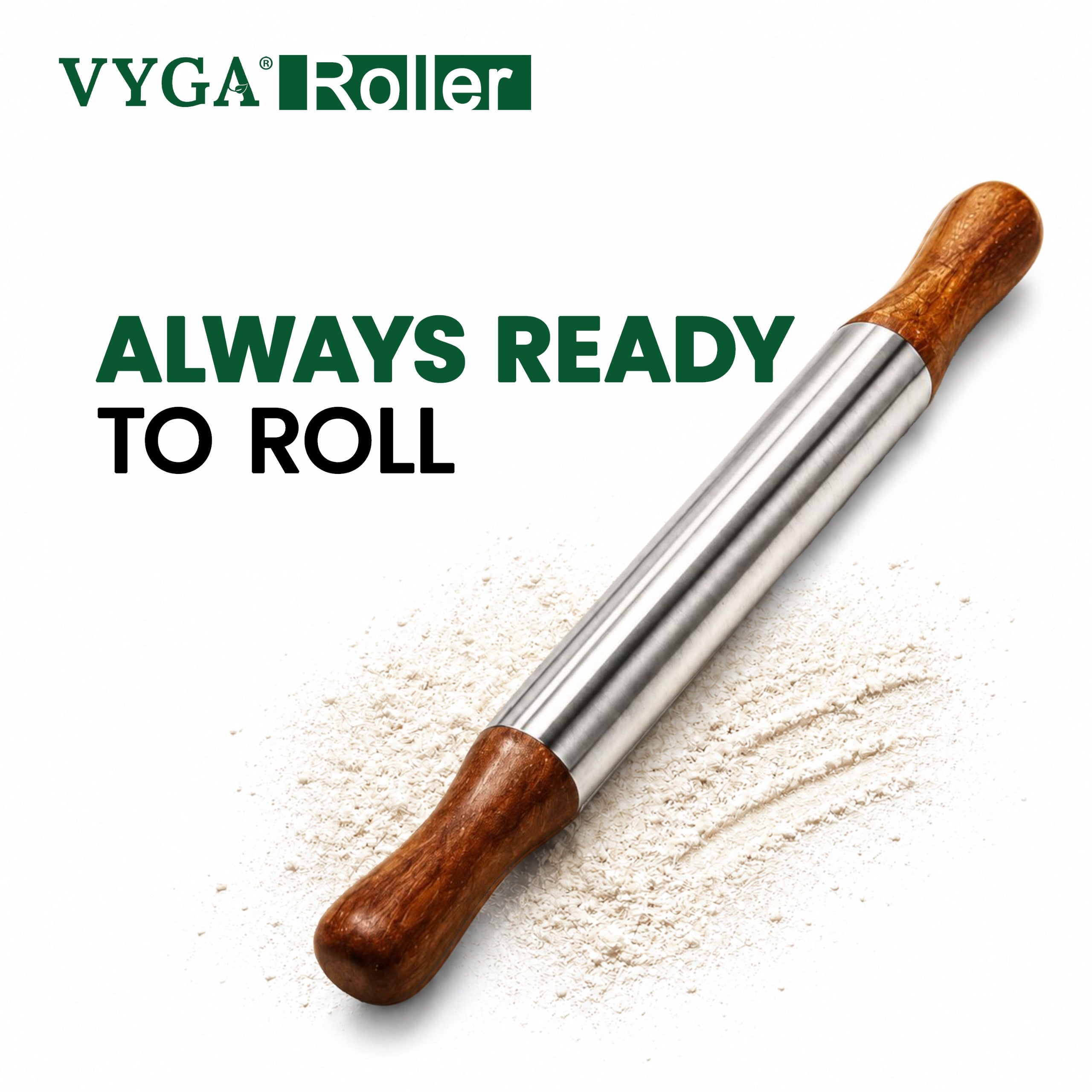 VYGA Stainless Steel Roller with Premium Teak Wood Handle