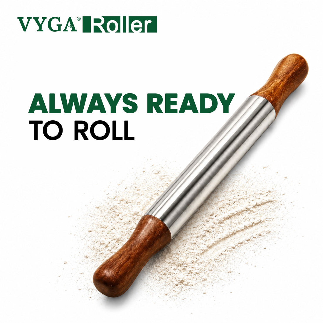 VYGA Stainless Steel Roller with Premium Teak Wood Handle