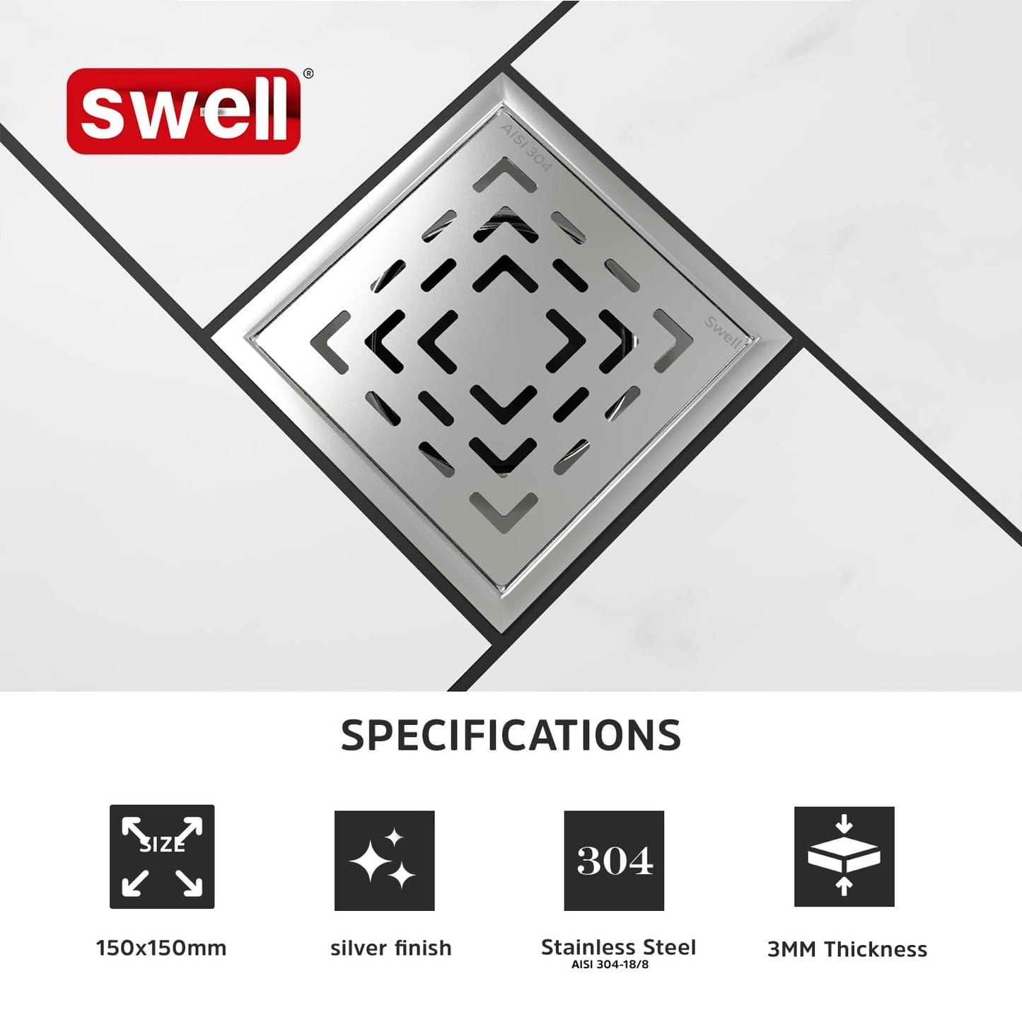 Swell Floor Drain PM 1003 | Satin Chrome