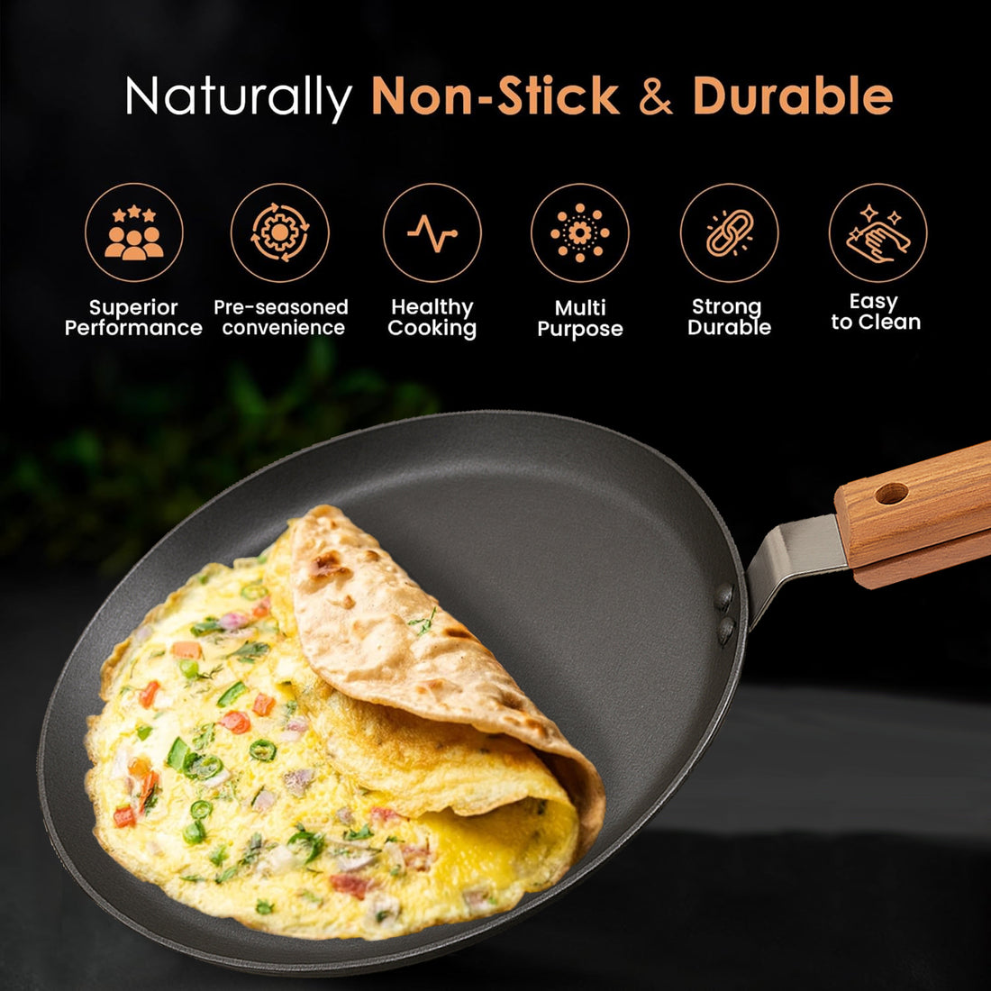 Loha Round Iron Dosa Tawa Wooden Handle