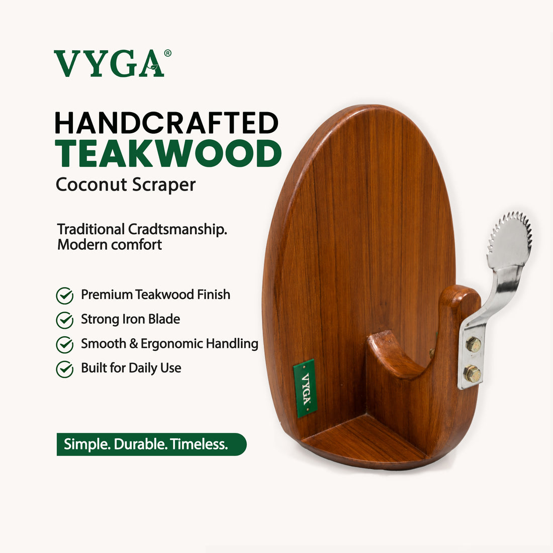 Vyga Curve Teak Wood Coconut Scraper