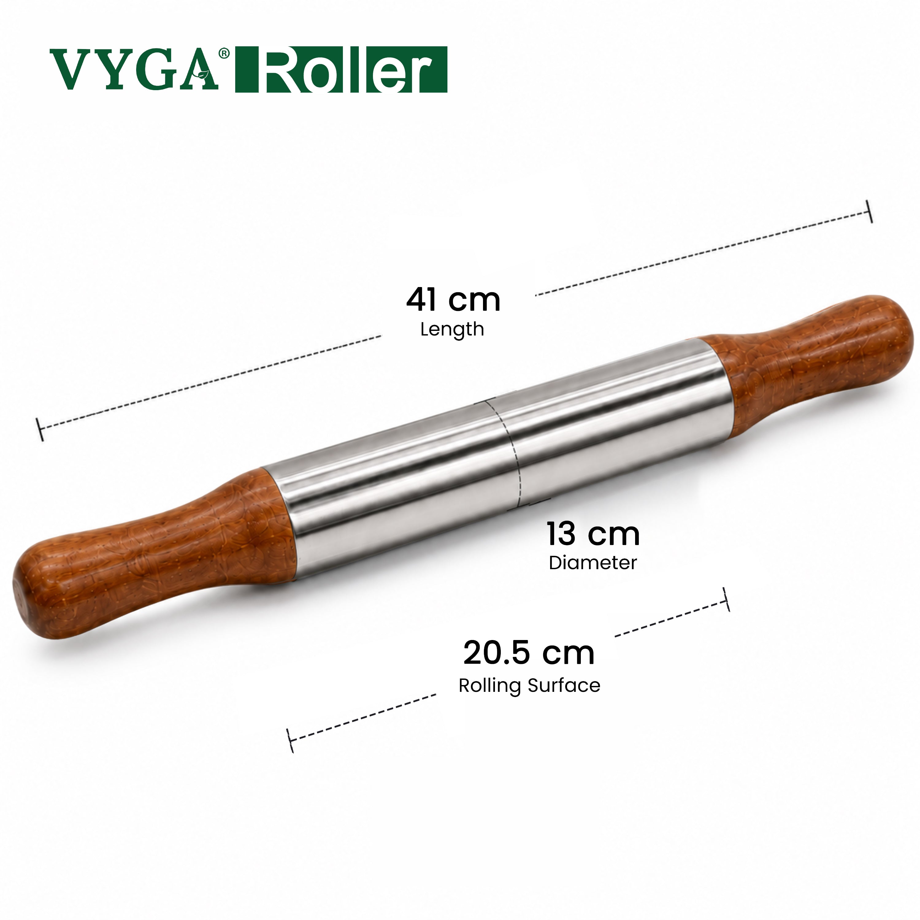 VYGA Stainless Steel Roller with Premium Teak Wood Handle